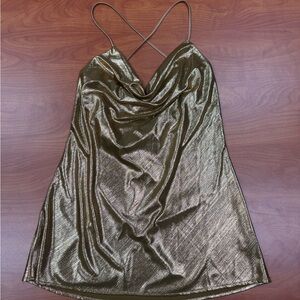 12th Tribe Metallic Gold Cowl Neck Blouse